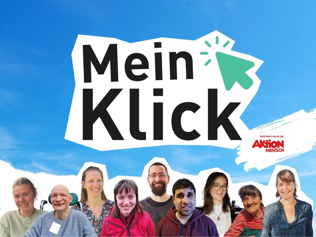 Schriftzug Mein Klick und Bilder des Teams