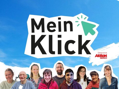 Überschrift des Projektes Mein Klick und ein Gruppenbild der Projekt-Mitglieder.