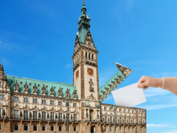 Hamburger Rathaus mit Wahlzettel