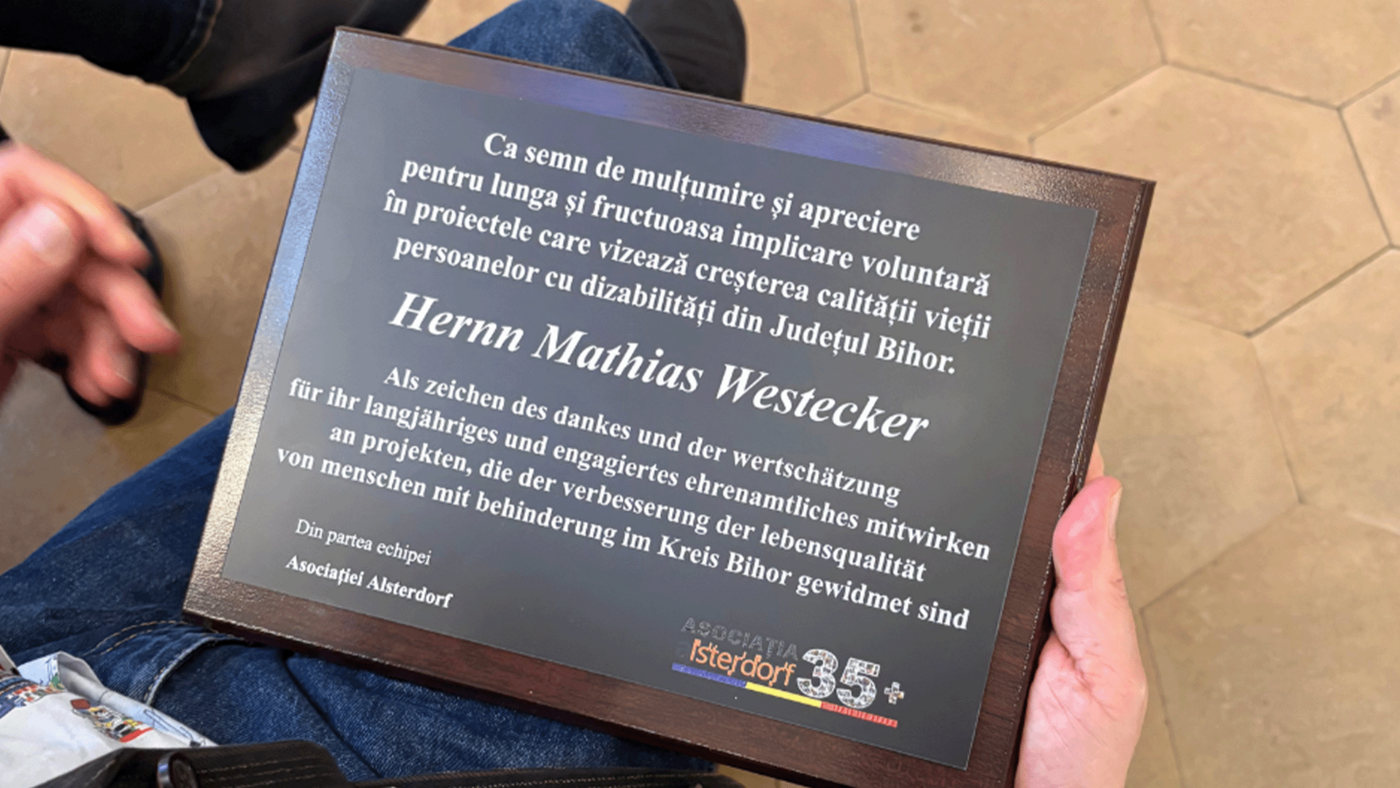 Urkunde von Mathias Westecker für sein Engagement in Rumänien