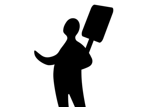Zeichnung: Mensch mit Schild